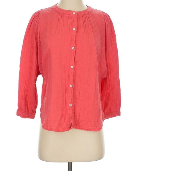 XIRENA LARK SHIRT RED ROSE 100% Cotton Gauze Muslin Button Front Size XS - Picture 2 of 6